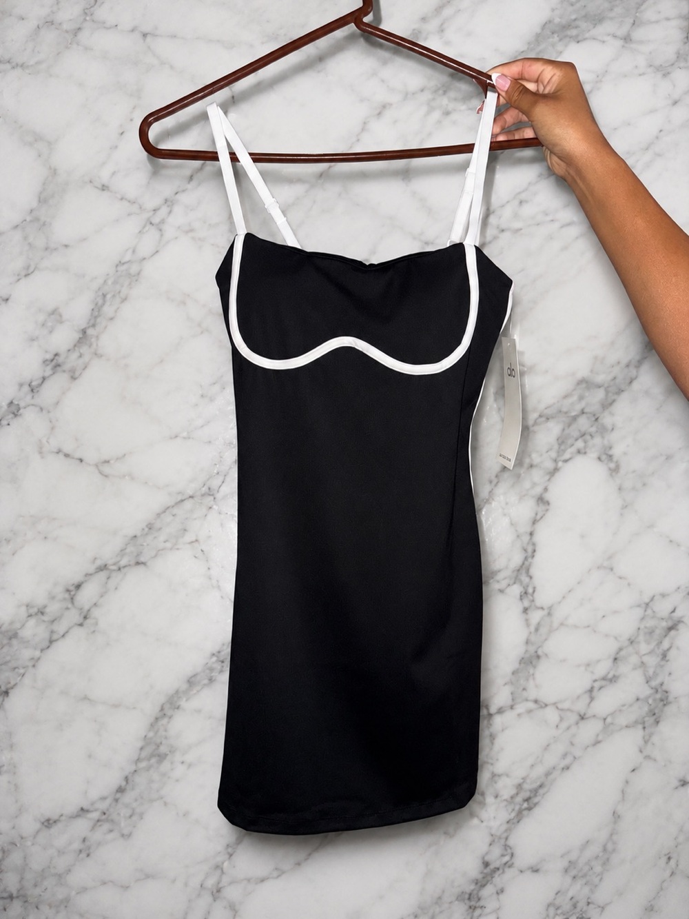 Black Alo Mini Dress with White Piping and Straps size small